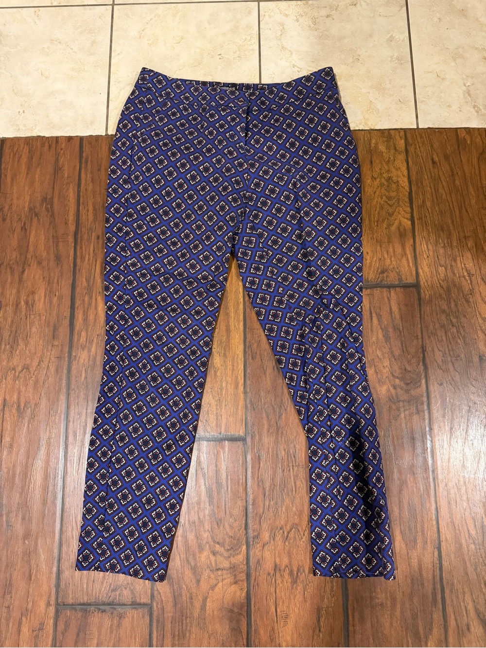 Express Navy and Maroon Geometric Print ankle columnist Pant
